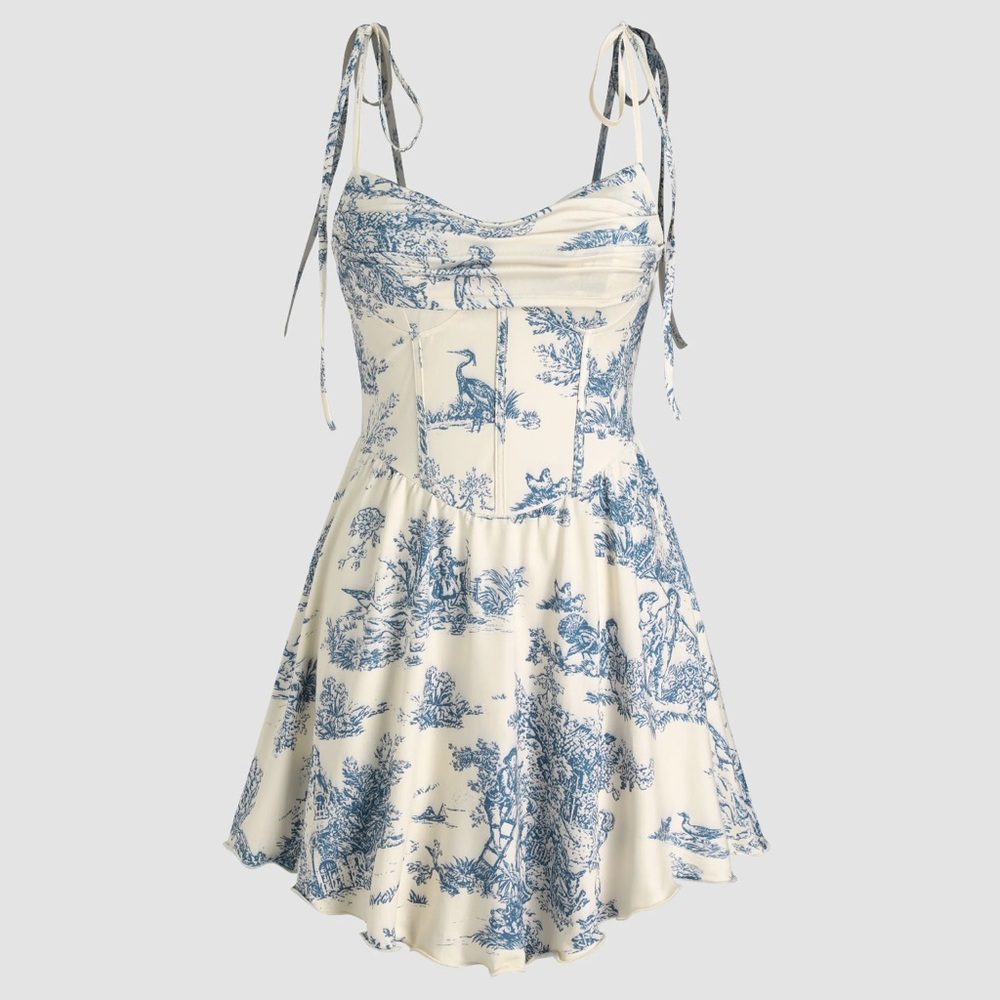 COWL NECK CORSET KNOTTED RUFFLE MINI DRESS